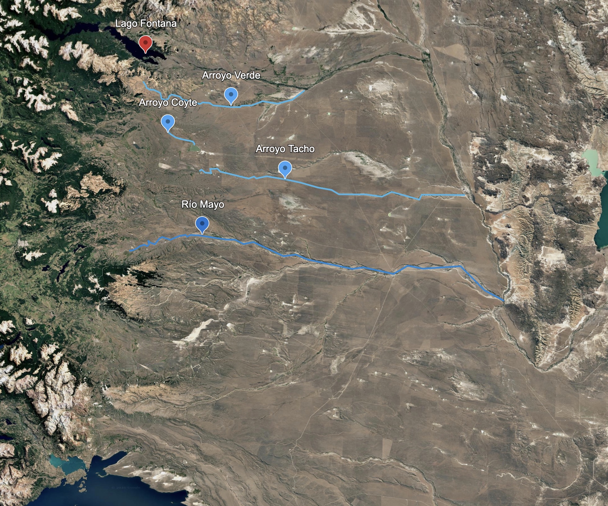 Mapa de detalle: Arroyo Verde, Coyte, Tacho y Río Mayo