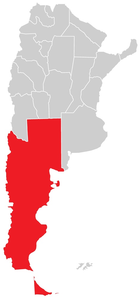 División departamental del Territorio Nacional del Chubut: Capital y Sur (1885), separados por el río Chubut
